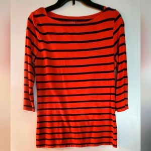 Merona, medium, boatneck, relaxed fit, 3/4 sleeve, orange, blue